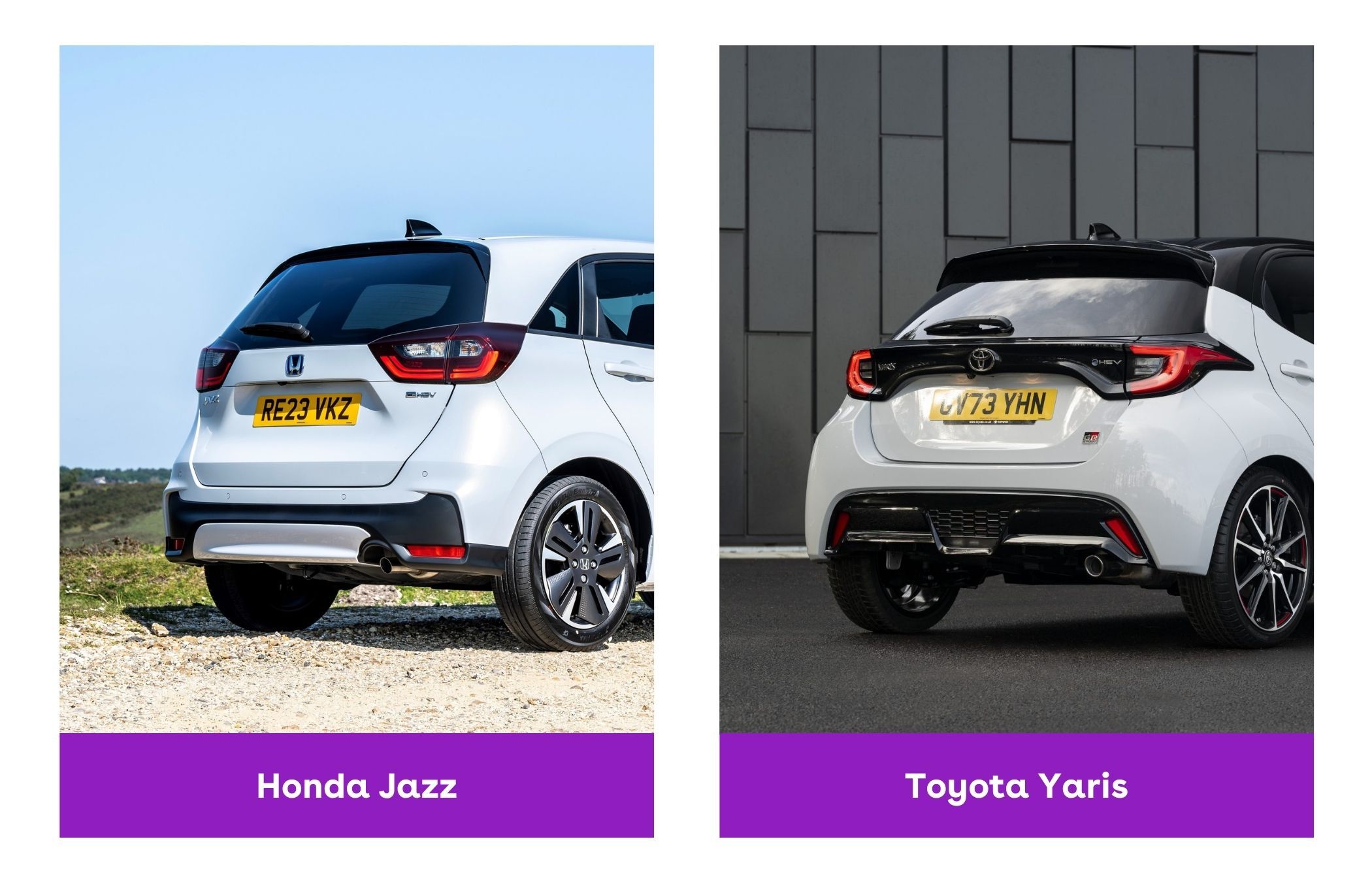 Side-by-side image of Honda Jazz and Toyota Yaris