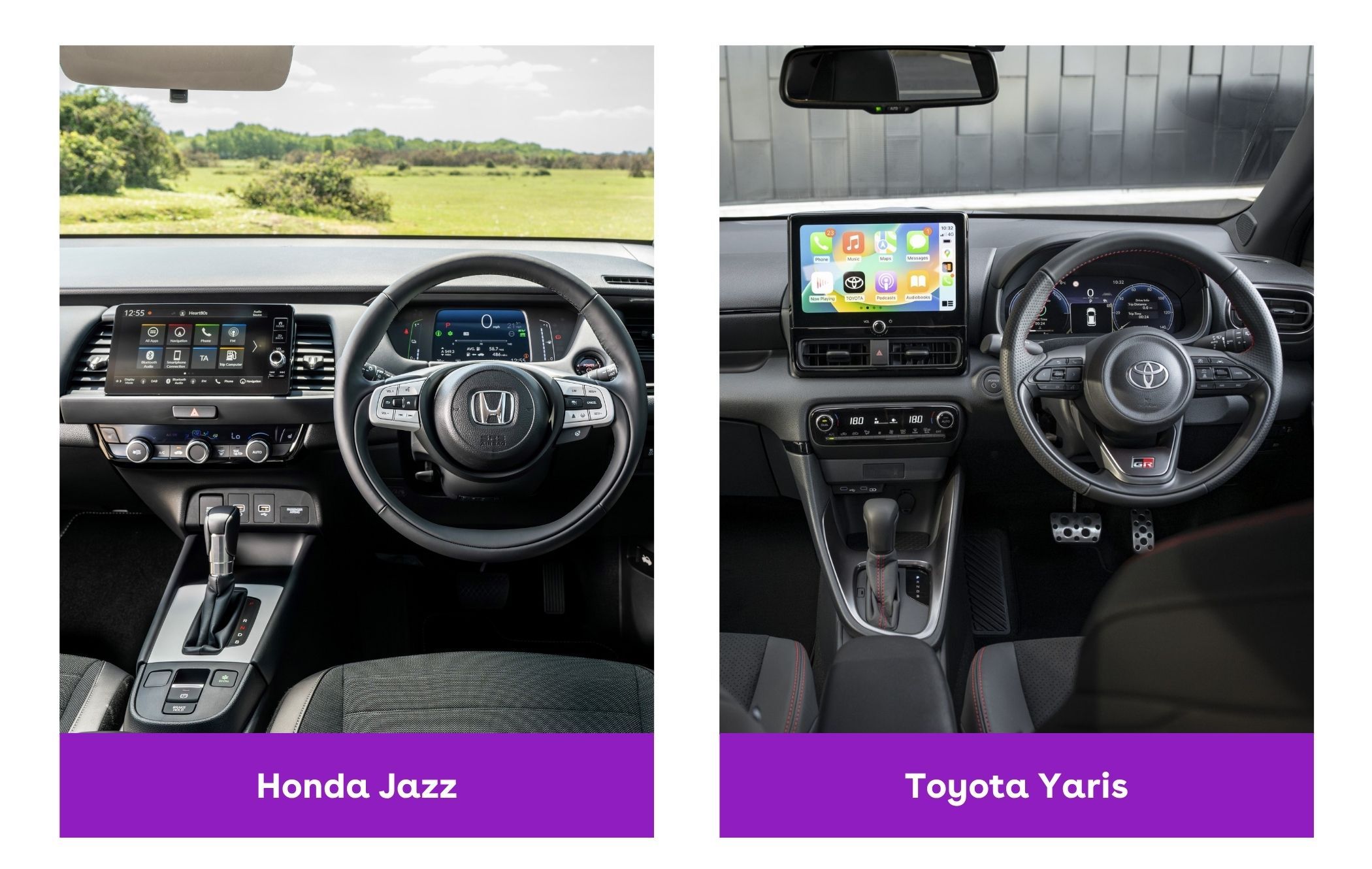 Side-by-side image of Honda Jazz and Toyota Yaris