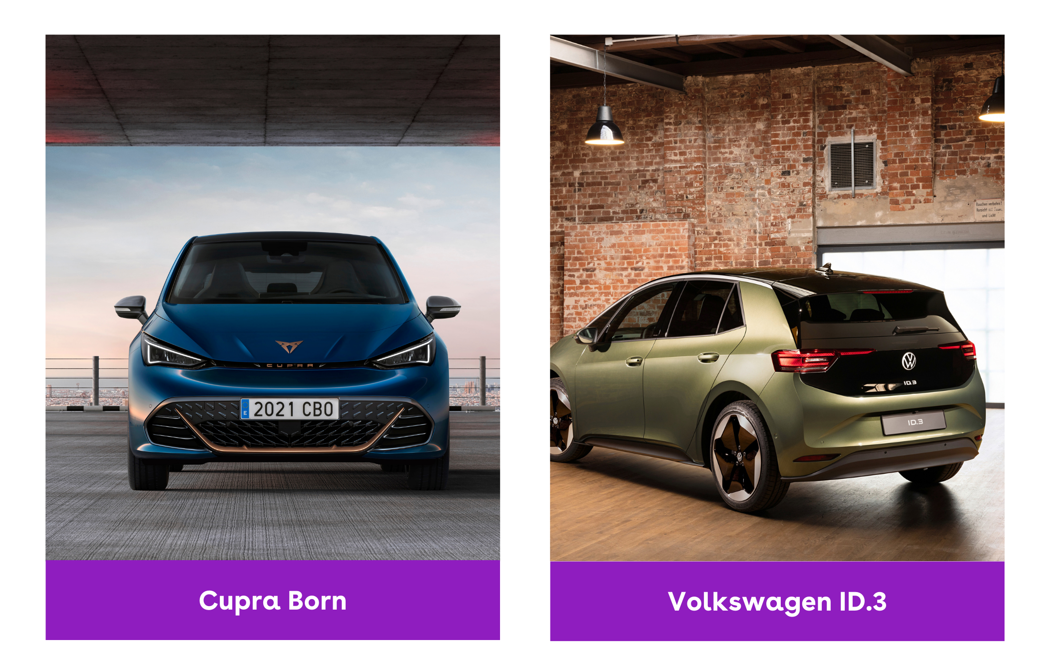 A comparison of the Cupra Born and Volkswagen ID.3 styling