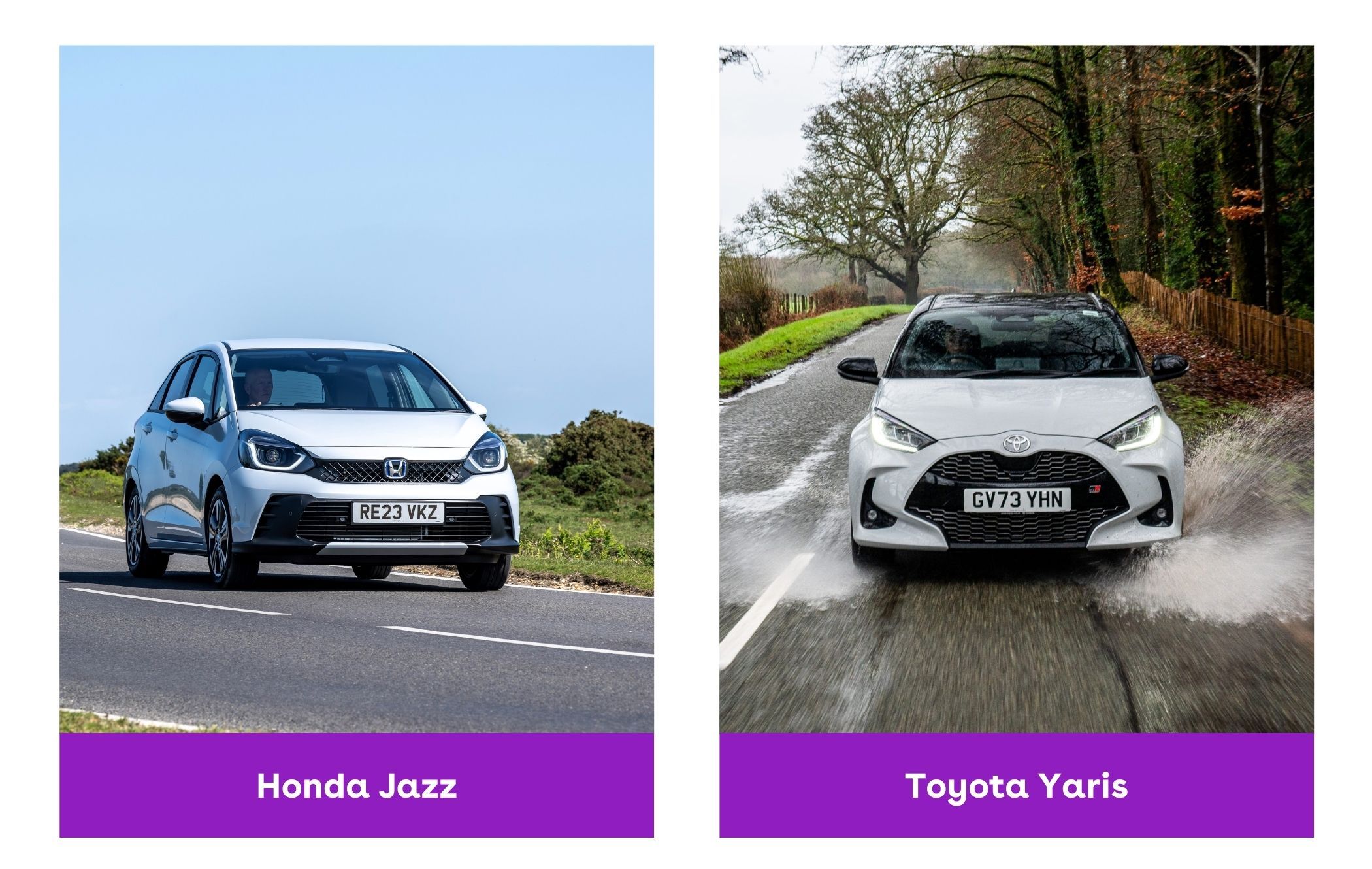 Side-by-side image of Honda Jazz and Toyota Yaris
