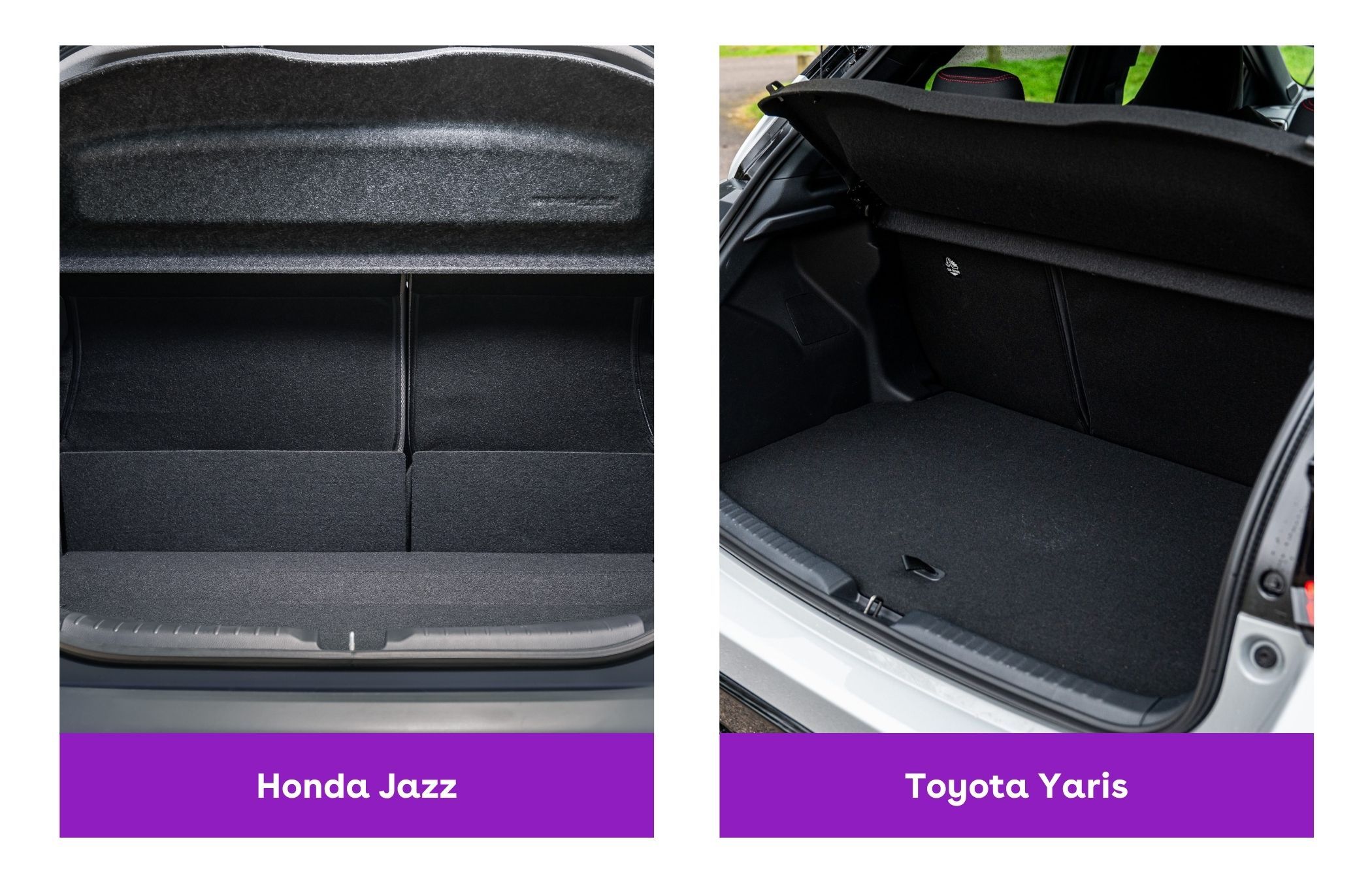 Side-by-side image of Honda Jazz and Toyota Yaris