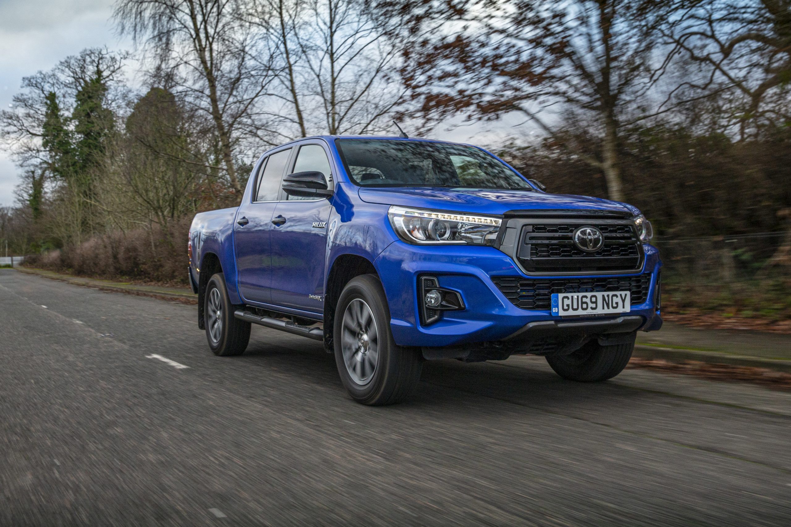 A blue Toyota Hilux Invincible X model