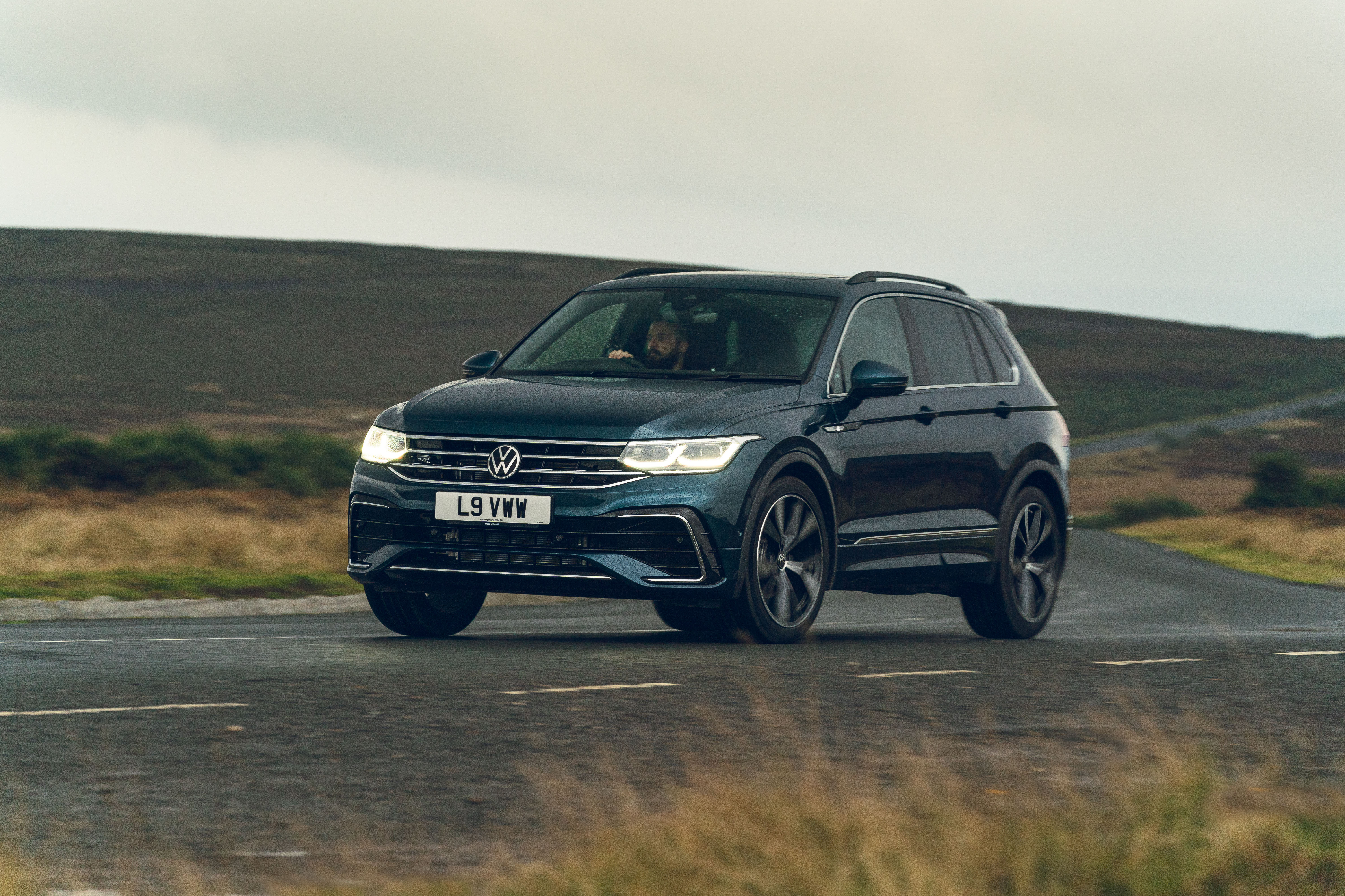 A dark blue Volkswagen Tiguan R-Line