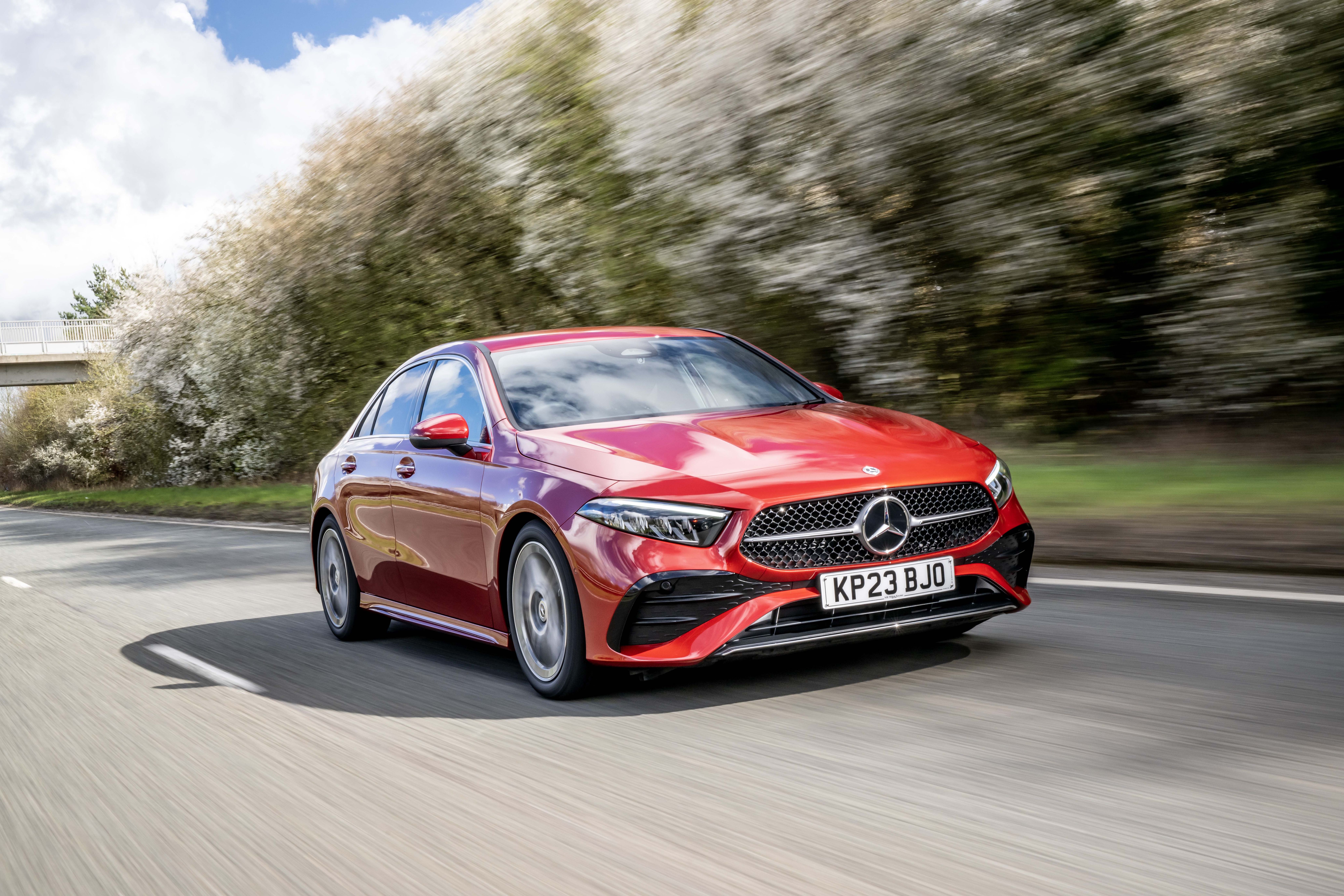 Mercedes A-Class Saloon front three quarters, driving