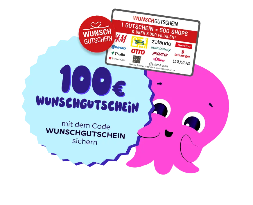100 € Wunschgutschein mit dem Code WUNSCHGUTSCHEIN sichern