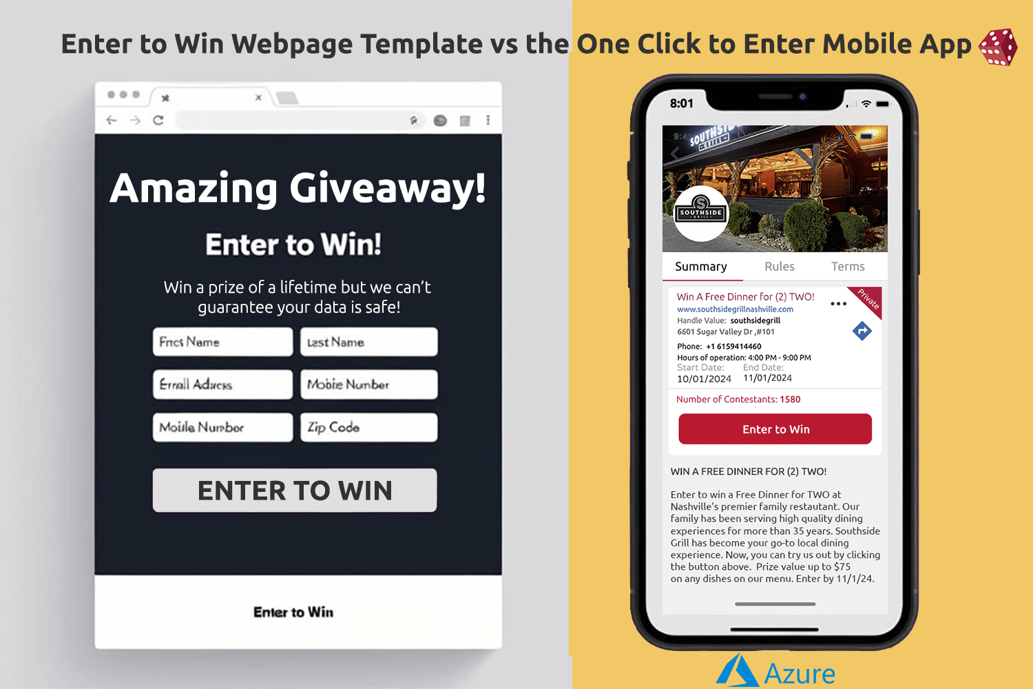 Enter to Win Webpage Template vs the One Click to Enter Mobile App