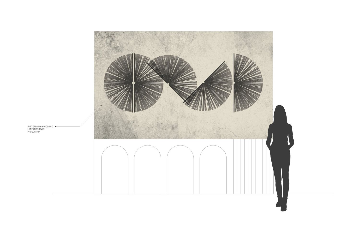 Ellisse reception feature wall concept exploring abstract open-book forms and radial geometry for the Art Deco inspired workplace interior.