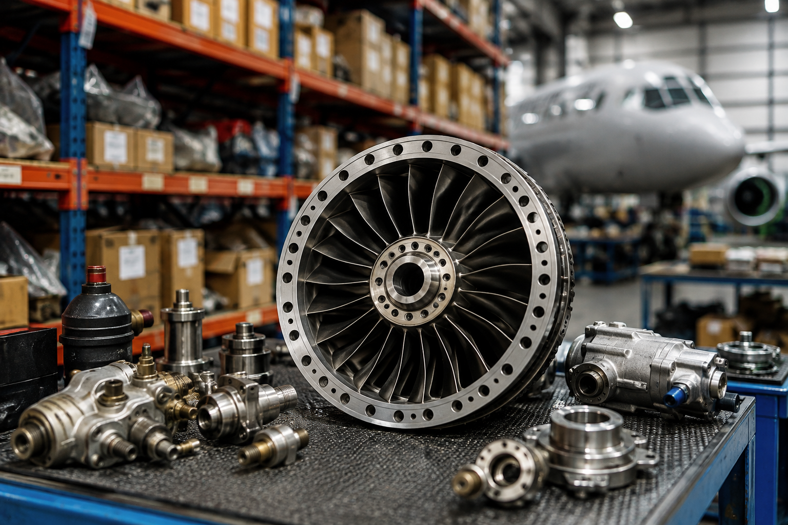 Aircraft Parts in a warehouse on shelves