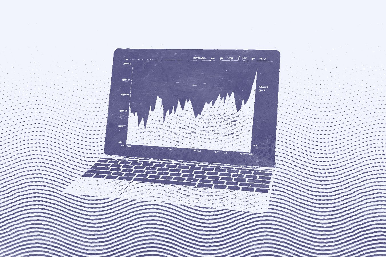 Laptop mit Analysen, lila unterlegt