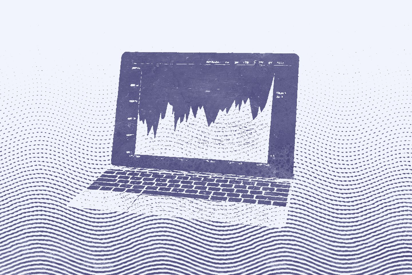 Laptop mit Analysen, lila unterlegt