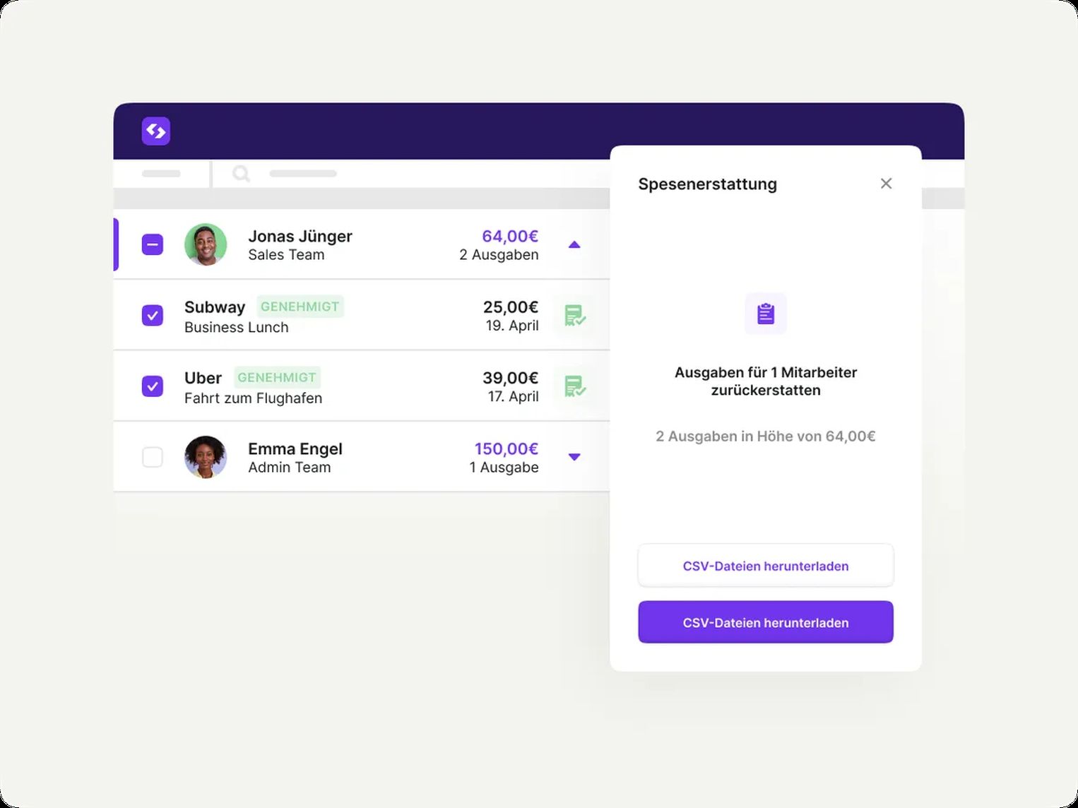 Dashboard von Spendesk, auf dem Mitarbeiterausgaben verwaltet werden können