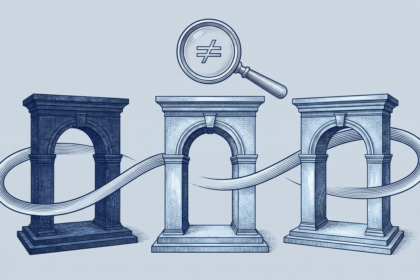 Monochrome blaue Gravur mit drei großen Vergleichselementen für einen Preisvergleich von Spendesk, Pleo und Payhawk