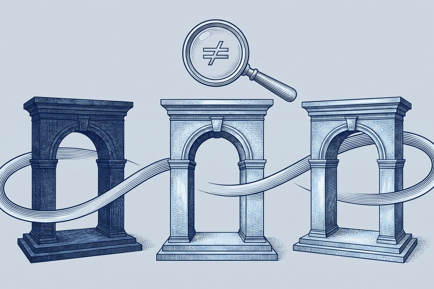 Monochrome blaue Gravur mit drei großen Vergleichselementen für einen Preisvergleich von Spendesk, Pleo und Payhawk