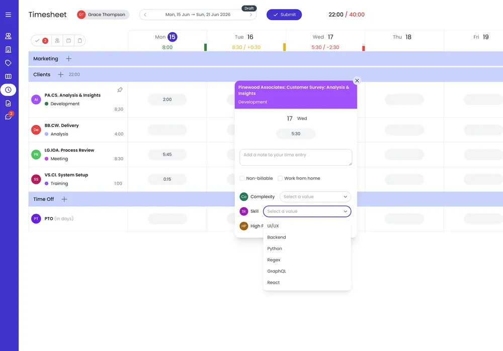 Custom field being added to a time entry in Beebole's field configuration interface