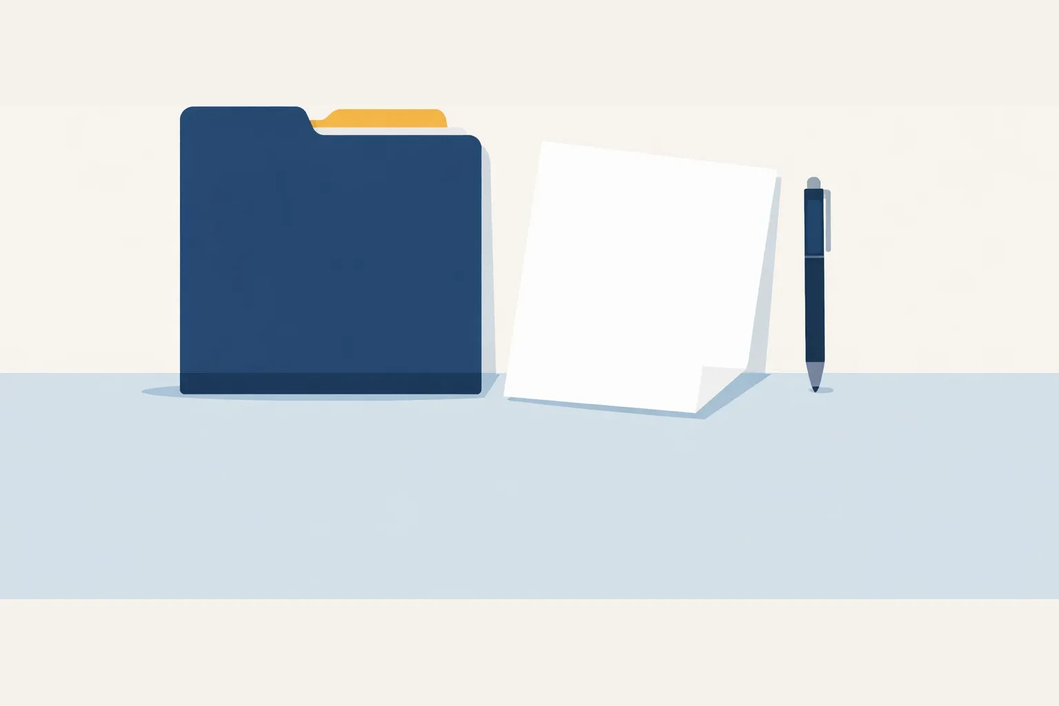 Flat illustration of a closed paper folder beside a single loose sheet and a pen, standing for the two file copies kept during a QuickBooks profit and loss review.