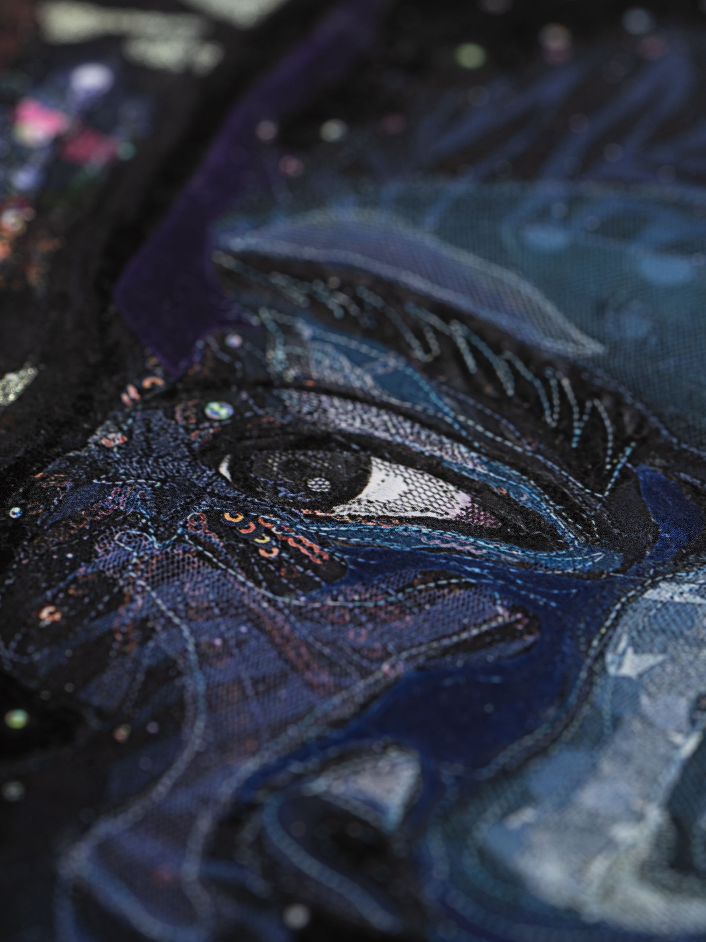 On-angle detail of a print by Bisa Butler