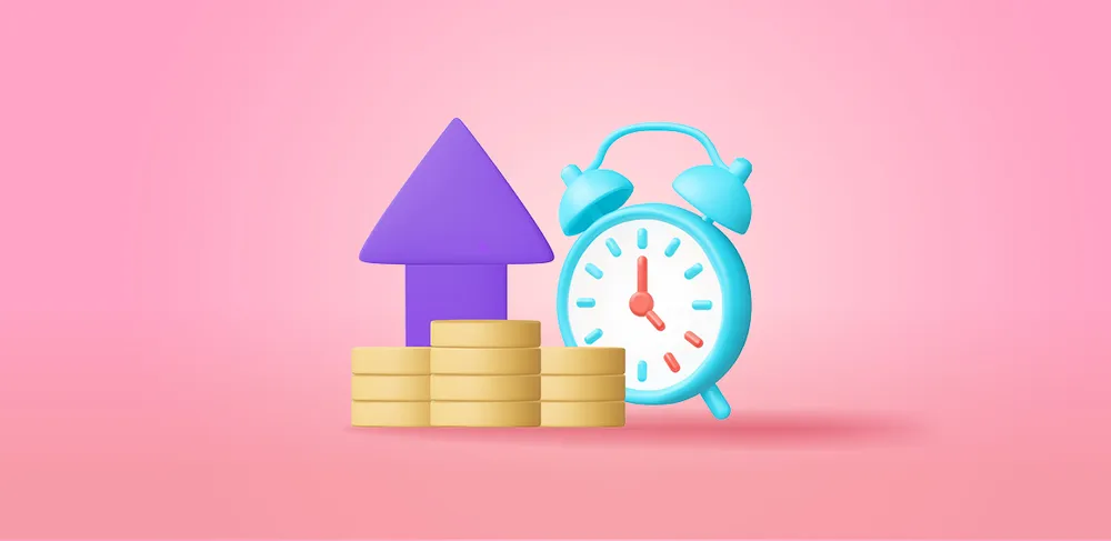 Coins and purple arrow pointing up