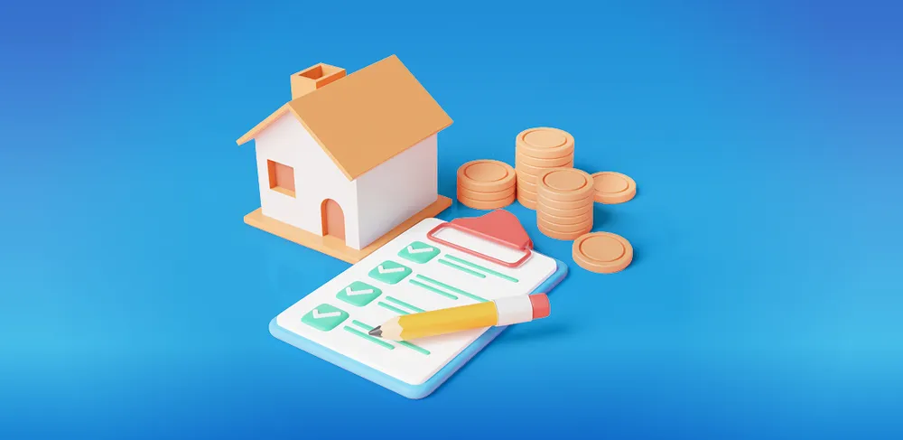house with checklist and coins