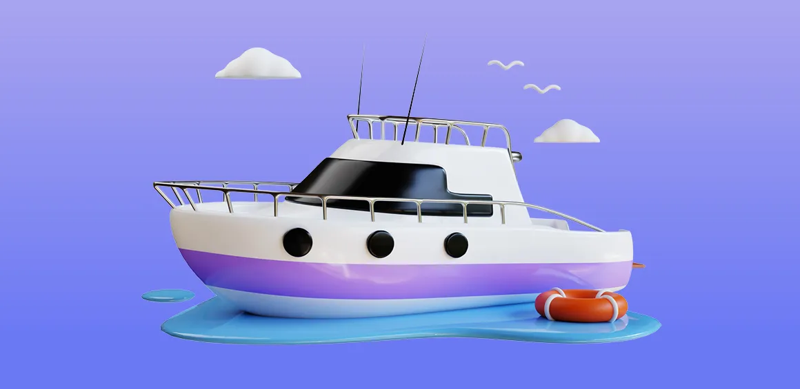 3D render of a boat on purple background
