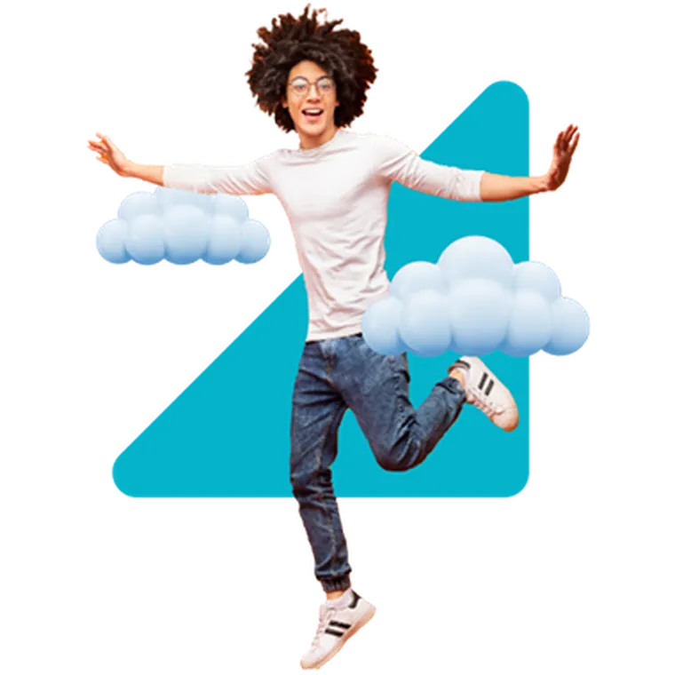 Man Jumping with clouds