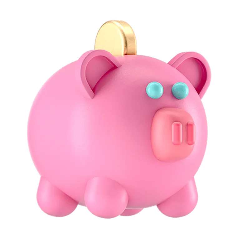 Piggy bank with coins