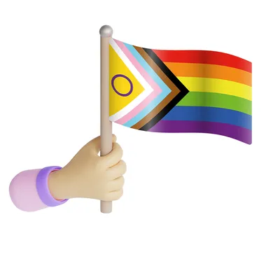 An icon of a flag with inclusive LGBTQIA+ colours