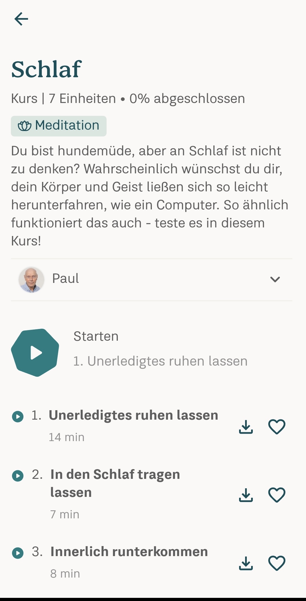 App-Screen: Kurs „Schlaf