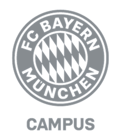 Logo of FC Bayern München Campus, featuring a circular emblem with diagonal stripes and the text "FC Bayern München" around it.