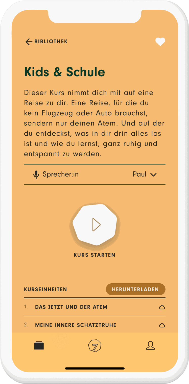 Bildschirmaufnahme der 7Mind-App aus dem Kurs Kids und Schule