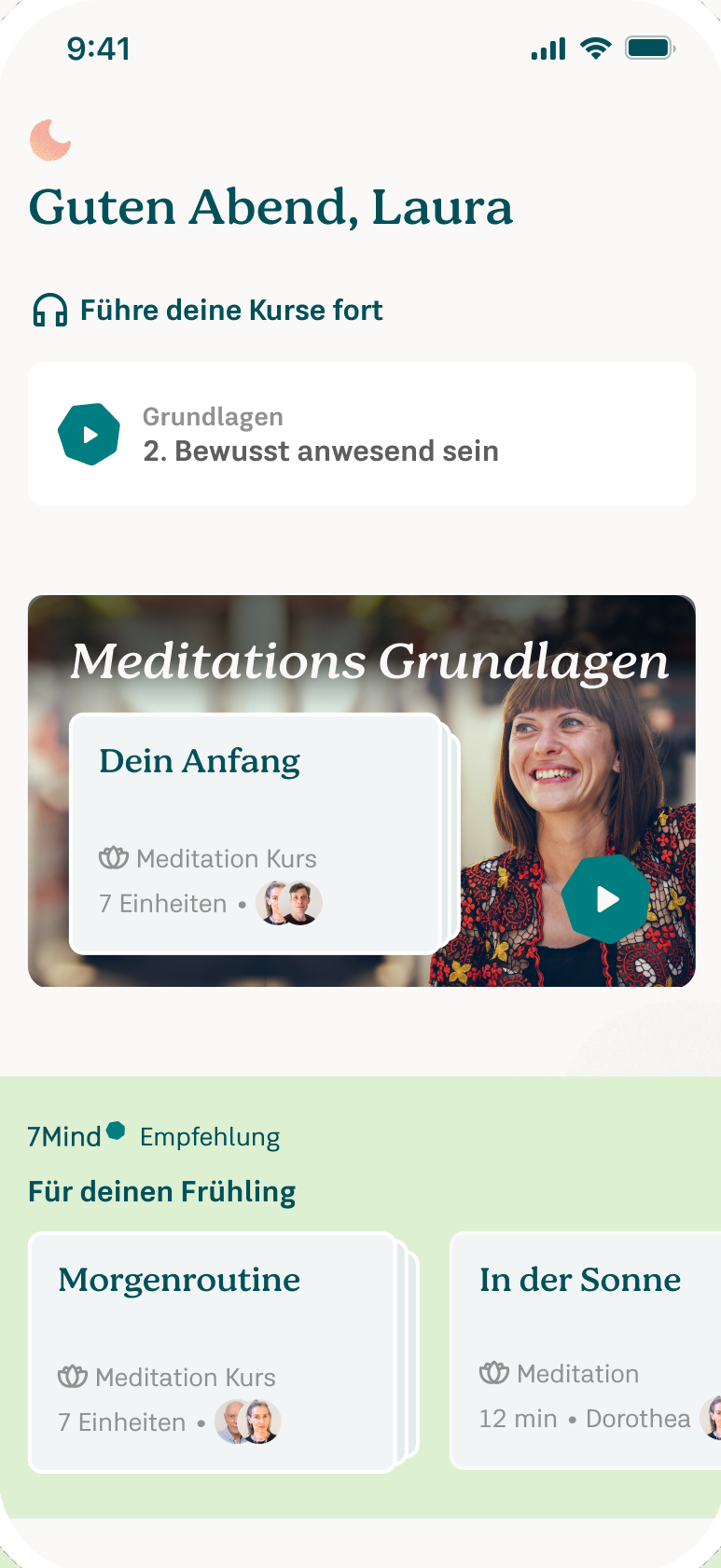 App-Screen: Für dich mit fortlaufendem Kurs