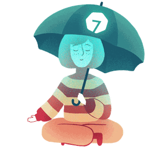 Illustration von meditierender Person im Regen