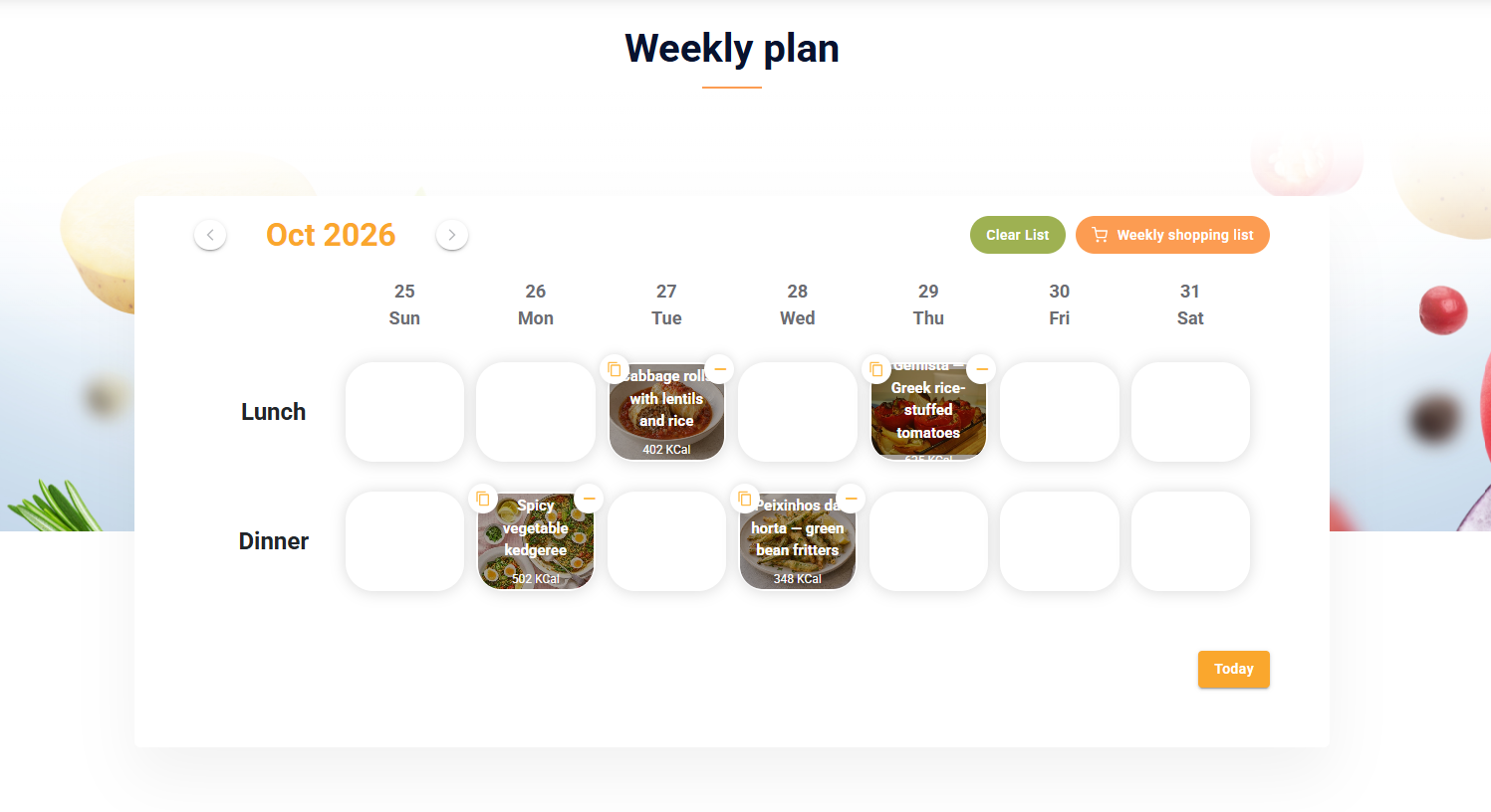 Weekly plan