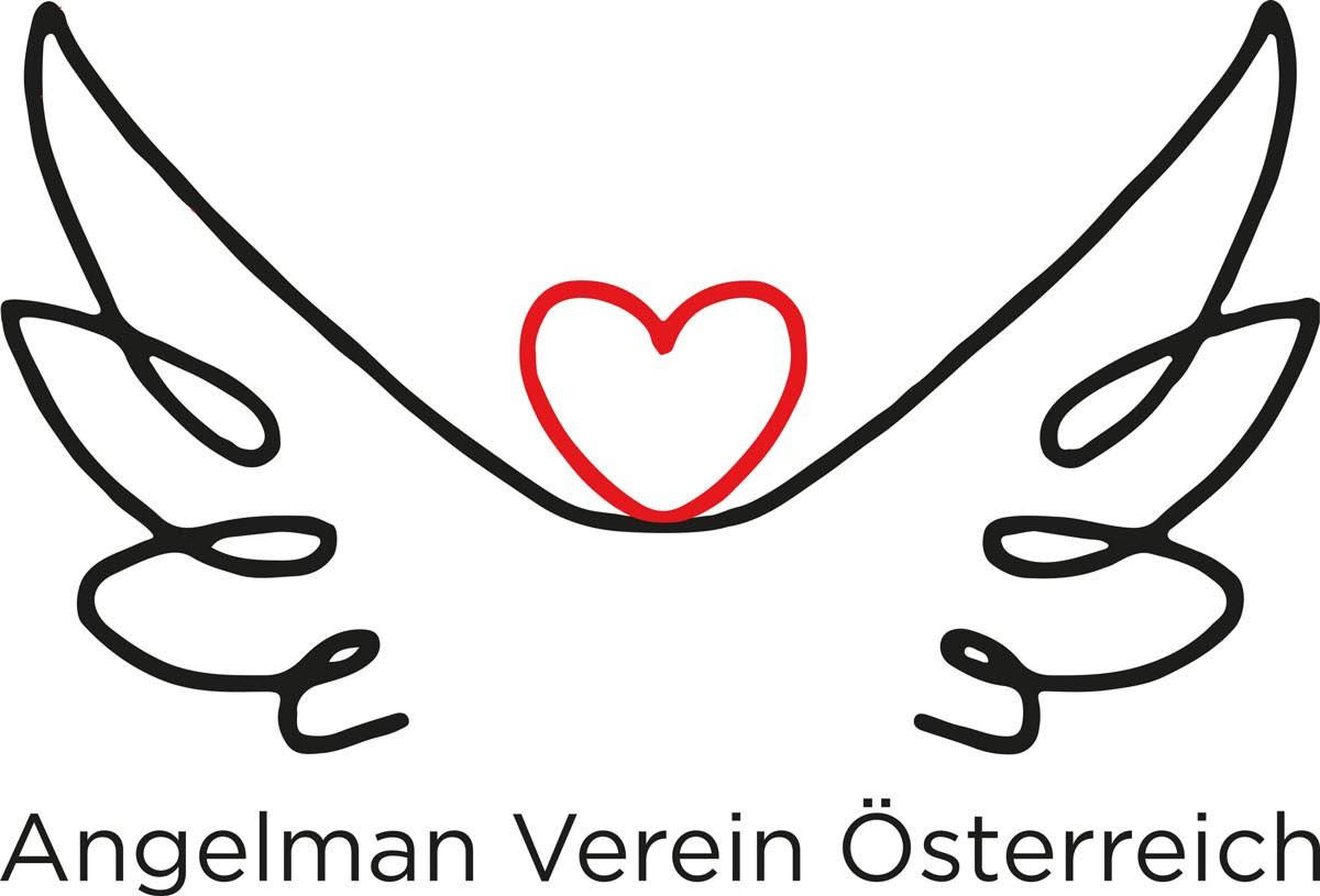 Logo of Angelman Verein Österreich with a red heart and stylized black wings above the text.