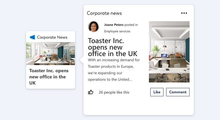 Adaptive Card that shows a corporate news item