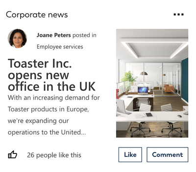 Adaptive Card that shows a corporate news item