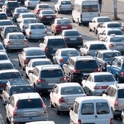 Cars in traffic.