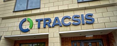 Tracsis logo signage on a building