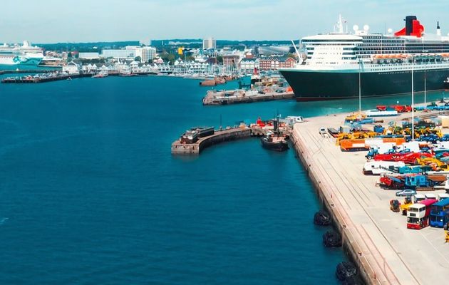 A large cruise ship in port.