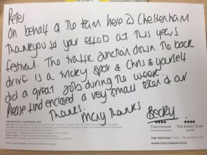 A handwritten letter thanking Peter