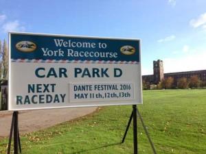 A sign for York Racecourse Car Park D