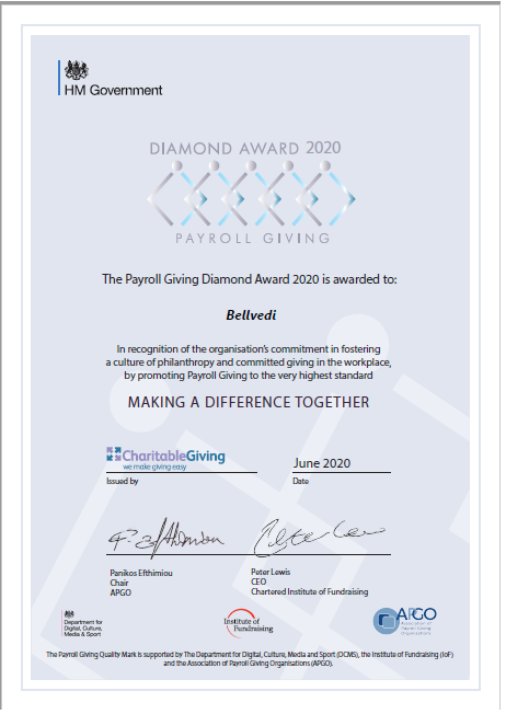 HM Government Payroll Giving Diamond Award 2020