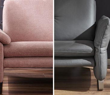 Stoff oder Leder? Welches Material ist das richtige für dich? Zwei Detailbilder von global select Tenero in der Stoff und Leder Variante