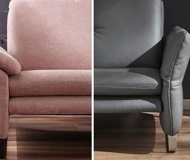 Zwei Detailbilder von global select Tenero in der Stoff und Leder Variante