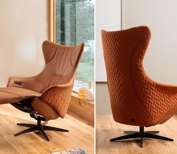 Relaxsessl mit Drehfunktion in Cognac in Stoff und Leder