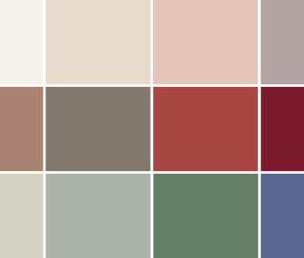 Farbmuster mit typischen Farben für Landhausküchen