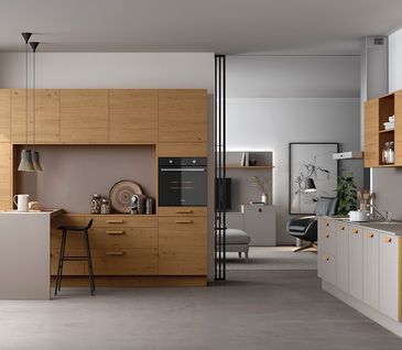 Küchenfronten aus Echtholz überzeugen auch in modernen Küchen! Küche mit Fronten aus Echtholz und kontrastierenden weißen Fronten