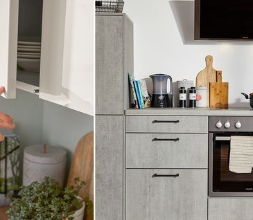 Mit Homepoet finden Sie Ihre Traumküche! Küchenzeile mit grauen Kunststoff-Fronten