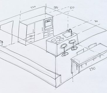 Handskizze einer Küchenplanung