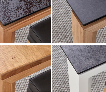 Tischplatten mit unterschiedlichen Materialien.