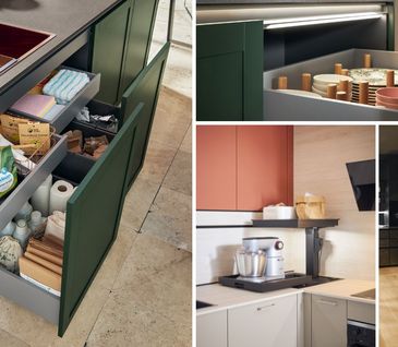 Mülltrennung und Aufbewahrungssysteme in der Schüller Küche.